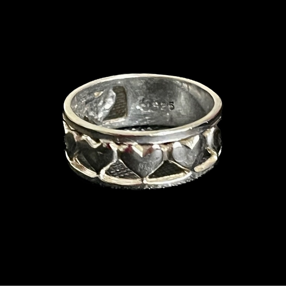 Vintage Puffy Heart 2/3 Eternity Band 925 Sterling Silver Ring